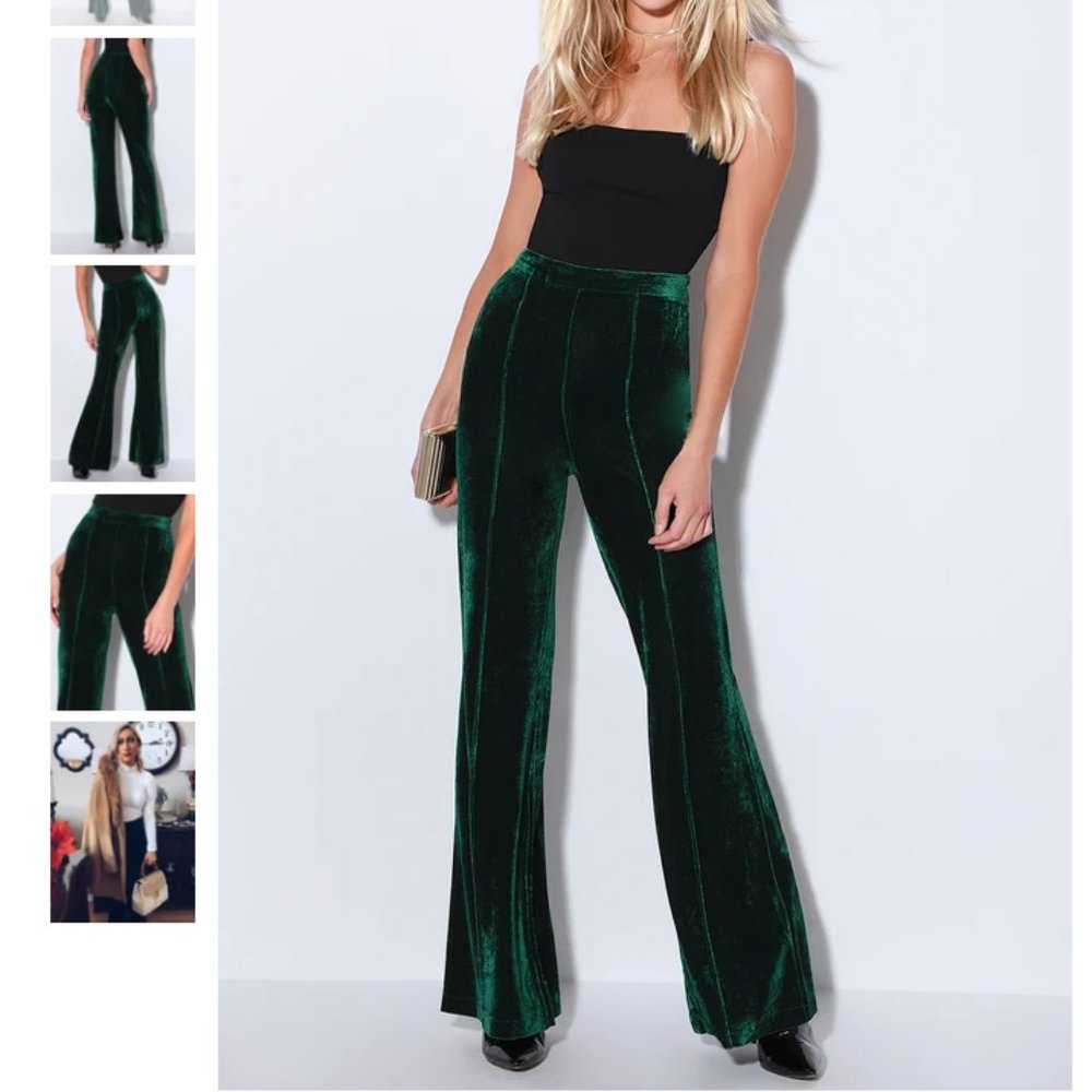 Rossi Forest Green Velvet Flare Pants